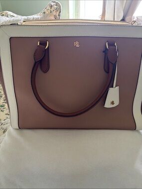 Ralph Lauren Two-Tone Satchel - Dusty Rose & Cream Trim